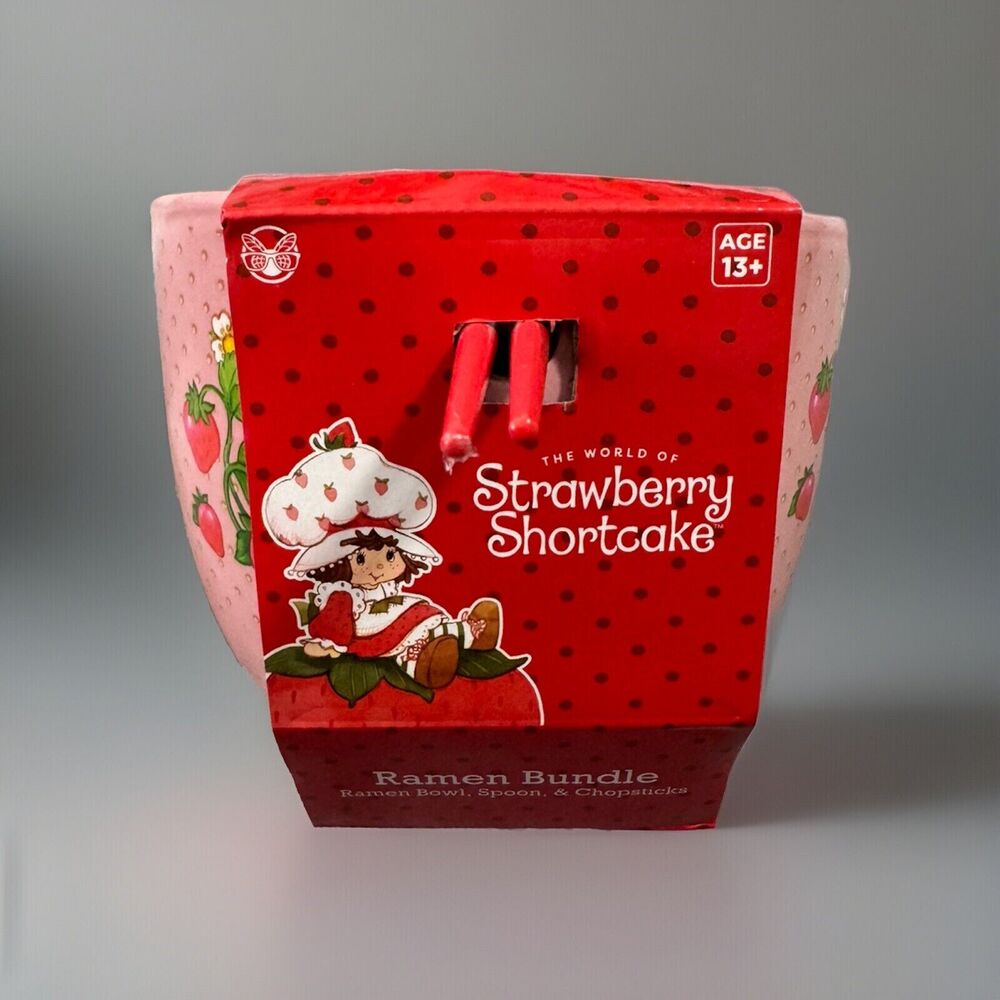 🔥Strawberry Shortcake Pink Ramen Noodle Bowl with a Spoon and Chopsticks BNWT🔥